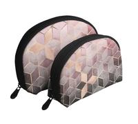 Estilo nórdico, patrón geométrico Rosa Rosa, Dorado, Bolsa de Maquillaje de Concha, Monedero pequeño para Mujer, Bolsa de artículos de tocador, Bolsa de cosméticos, 2 Piezas