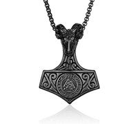 Estilo nórdico retro vikingo Duque cabeza de oveja Odín Martillo de Thor Collar de acero de titanio Nudo triangular Luen Colgante de brújula