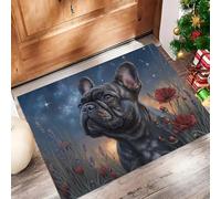 Estilo Pintura Al Óleo Felpudo Antideslizante - Poppy Bulldog Francés Trampa de Tierra Felpudo Exterior e Interior para una Entrada Limpia - Fácil de Cuidar - Rojo