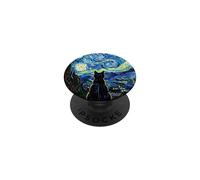 Estilo Pintura Azul Negro Felino Gato Noches Estrelladas PopSockets PopGrip Adhesivo