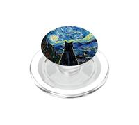 Estilo Pintura Azul Negro Felino Gato Noches Estrelladas PopSockets PopGrip para MagSafe