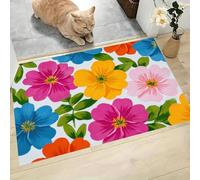 Estilo Pintura Óleo Felpudo Antideslizante - 80 x 120 cmFlores Silvestres Color Rosa Rojizo Trampa de Tierra Felpudo Exterior e Interior para una Entrada Limpia - Fácil de Cuidar - Vistoso