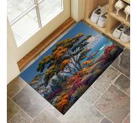 Estilo Pintura Óleo Felpudo Antideslizante - Bosque Mirto Chino Trampa de Tierra Felpudo Exterior e Interior para una Entrada Limpia - Fácil de Cuidar - Rosa Púrpura