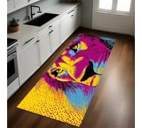 Estilo Pop Art Alfombra Cocina 60 x 180 cm León de Grafiti Antideslizante y Lavable, Impermeable, Resistente, Fácil de Limpiar y Antimanchas