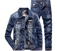 Estilo punk conjuntos de hombre de primavera moda casual rasgado agujero manga larga chaqueta de mezclilla + jeans 2 piezas conjunto pareja traje de mezclilla 8015 chaqueta 3XL jeans 38