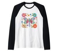 Estilo Retro de Ganchillo libélula Estampado Floral Formas Mania Camiseta Manga Raglan
