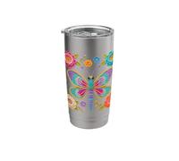 Estilo retro de ganchillo libélula estampado floral formas Mania Vaso térmico de acero inoxidable de doble pared