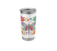 Estilo retro de ganchillo libélula estampado floral formas Mania Vaso térmico de acero inoxidable de doble pared