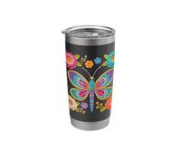 Estilo retro de ganchillo libélula estampado floral formas Mania Vaso térmico de acero inoxidable de doble pared