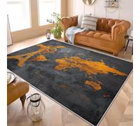 Estilo Retro Mapa del Mundo Torre Eiffel Alfombra para Salón 60x90 cm Gris Pelo Corto Súper Suave Alfombra Lavable para Dormitorio y Sala, Antideslizante, No Desprende Pelusa y Fácil de Limpiar