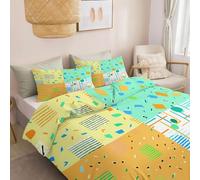 Estilo Retro Patrón Formas Geométricas Funda Nordica Cama Cama 105-200 x 200 cm, con 2 Funda Almohada, Multicolor Ropa de Cama, 100% Microfibra Funda Nórdica, Adecuado para niños y Adultos