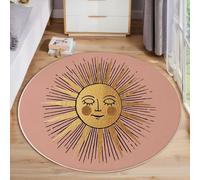 Estilo Retro Y Bohemio Alfombra Redonda Sol Rostro Humano - Alfombra Rosa Antideslizante Pelo Corto Lavable - Alfombras Redonda para Sala Dormitorio Comedor Habitacion Juvenil 150cm