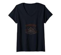 Estilo rústico de Granja Escena de Granero Vintage Country Decor Camiseta Cuello V, Mujer, Negro, L