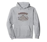 Estilo rústico de Granja Escena de Granero Vintage Country Decor Sudadera con Capucha, Unisex para Adultos, Gris Jaspeado, L