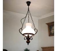 Estilo Rústico Lámpara Colgante Braun Echt-Holz Cristal Metal E27 Péndulo