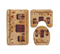 Estilo Rústico Primitivo Vintage De Granja, Estrella Oxidada, Estrella Patriótica, Fe, Esperanza, Familia, Retro. Alfombras Baño 3 Piezas, Alfombra U Forma Lavable Alfombra De Contorno Bañera