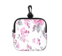 Estilo Shabby Chic con Estampado Floral Rosa y Rosas pálidas Blancas.,Bolsa de Almacenamiento Cuadrada con Cremallera, Monedero de Neopreno, Carteras pequeñas, Monedero pequeño, Monedero