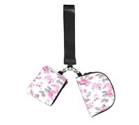 Estilo Shabby Chic con estampado floral rosa y rosas pálidas blancas.,Bolso de muñeca para deportes al aire libre, monedero portátil, cartera de muñeca con llavero desmontable
