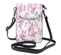 Estilo Shabby Chic con estampado floral rosa y rosas pálidas blancas.,Bolsos para celular para mujer, Bolsos para celular para mujer, bolsos pequeños cruzados de cuero sintético