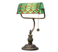 Estilo Tiffany Banco Verde Lámpara de mesa de color rojo lámpara de vidrio de color retro dormitorio cama estudio cremallera retro Oficina de cabecera ajustable estética lámpara de lectura antigua