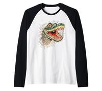 Estilo Tradicional del Tatuaje de la Cabeza de cocodrilo Feroz Camiseta Manga Raglan
