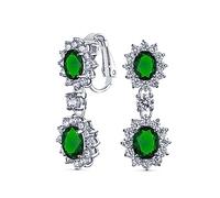 Estilo Vintage Nupcial Simulado Verde Esmeralda Declaración Pave Corona Halo Cúbicos Zirconia AAA CZ Gota Pendientes Clip Ovalados De Araña Para Las Mujeres Sin Perforar