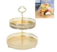 Estink Bandeja de Pastelería de Doble Capa de Oro Elegante con Mano de Obra Exquisita, Soporte de Cupcake Redondo para Lujosas Ocasiones (Grano vertical ahuecado)