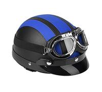 Estink Casco Semiabierto para Motocicleta, Protección para Scooter, Piel, con Visera, 54-60 cm, Azul
