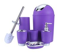 Estink Juego de Accesorios de Baño, 6 Piezas, Púrpura, con Soporte para Cepillo de Dientes, Soporte para Jabón, Botella Desinfectante, Cubo de Basura