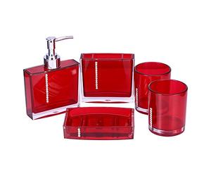 Estink - Juego de accesorios de baño acrílicos, 5 piezas de accesorios de baño con taza de baño, soporte para cepillo de dientes, jabonera (rojo)