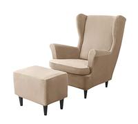 Estirar Funda Sillón Colocar, Terciopelo Funda Sillón Orejero Y Funda Otomana Retirable Funda De Sillón Orejero Suave Funda De Reposapies para Sala De Estar -Camello-One Size