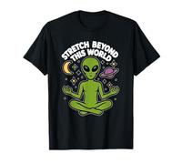 Estirar más allá de este mundo Divertido Alien Yoga Meditación Espacio Camiseta