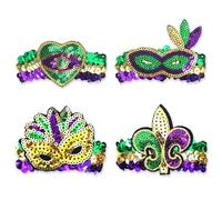 Estivaux 4 pulseras de Mardi Gras con lentejuelas verdes y moradas con purpurina, 12.9in, Sin gemas.