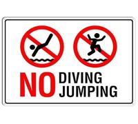 Estiyond Letrero de metal con símbolo "No Diving No Jumping", aluminio impreso UV, 4 agujeros preperforados para coche, negocios, hogar, oficina, interior o exterior, 8 x 12 pulgadas, negro-1