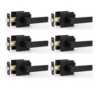 Estmoon Paquete de 6 manijas de puerta de color negro mate, manijas de puerta interiores sin llave, manijas cuadradas de privacidad, cerraduras de puerta resistentes para dormitorio, baño, manijas