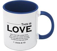 Esto es AmorQue amamos a Dios Pero que Él nos amó y nos envió Sus Tazas de Café Taza de Café Novedad Taza de Té de Cerámica Impresa de Doble Cara para Mamá Papá Amigo Esposa Esposo Regalo 11oz