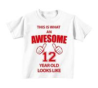 Esto Es Lo Que Un Impresionante 12 años Old Looks like camiseta de color blanco rojo texto para bebé disponible en tamaños 0 - 6 meses a 14 - 15 años Camiseta de cumpleaños 12 blanco blanco Talla:12-13 Years