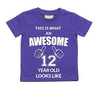Esto Es Lo Que Un Impresionante 12 años Old Looks like morado disponible en tamaños camiseta para bebé 0 - 6 meses a 14 - 15 años Camiseta de cumpleaños 12 morado morado Talla:18-24 meses