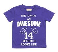 Esto Es Lo Que Un Impresionante 14 años Old Looks like morado disponible en tamaños camiseta para bebé 0 - 6 meses a 14 - 15 14 años Camiseta de cumpleaños morado morado Talla:18-24 meses
