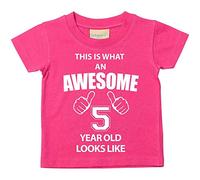 Esto Es Lo Que Un Impresionante 5 años old Looks like rosa disponible en tamaños camiseta para bebé 0 - 6 meses a 14 - 15 años Camiseta de fiesta de cumpleaños rosa rosa Talla:7-8 Years