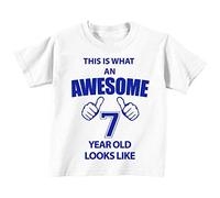 Esto Es Lo Que Un Impresionante 7 años old Looks like camiseta de color blanco azul texto para bebé disponible en tamaños 0 - 6 meses a 14 - 15 años 7th cumpleaños Tshirt blanco blanco Talla:5-6 años