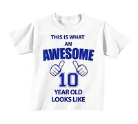 Esto Es Lo Que Un Impresionante de 10 años Old Looks like camiseta de color blanco azul texto para bebé disponible en tamaños 0 - 6 meses a 14 - 15 años 10th cumpleaños Tshirt blanco blanco Talla:9-11 años