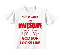 Esto Es Lo Que Un Impresionante dios hijo LOOKS LIKE camiseta de color blanco rojo texto para bebé disponible en tamaños 0 - 6 meses a 14 - 15 años blanco blanco Talla:12-18 meses
