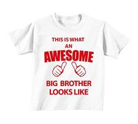 Esto Es Lo Que Un Impresionante gran Hermano Looks like camiseta de color blanco rojo texto para bebé disponible en tamaños 0 - 6 meses a 14 - 15 años nuevo bebé hermana regalo blanco blanco Talla:18-24 meses
