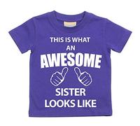 Esto Es Lo Que Un Impresionante hermana parece camiseta de morado texto hermanas nueva para bebé disponible en tamaños 0 - 6 meses a 14 - 15 años nuevo bebé hermana regalo morado morado Talla:5-6 años