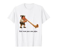 Esto no es una Pipa - Alphorn Gag - Ceci N'est Pas UNE Pipe Camiseta gráfica económica, Hombre, Blanco, M