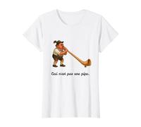Esto no es una Pipa - Alphorn Gag - Ceci N'est Pas UNE Pipe Camiseta gráfica económica, Mujer, Blanco, S