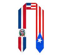 Estola/chal/bufanda/banda de graduación con la bandera de la República Dominicana y Puerto Rico. Estudiantes de estudios internacionales en el extranjero. Graduados 2026/2026. Chales unisex para adult