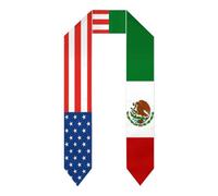 Estola/chal/bufanda/banda de graduación con la bandera mexicana de México y Estados Unidos. Estudiantes de estudios internacionales en el extranjero. Graduados 2026/2026. Chales unisex para adultos.