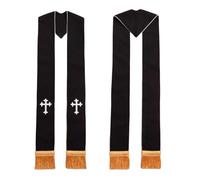Estola negra del clero, disfraces bordados con cruz de sacerdote, estolas sacerdotes for hombres y mujeres patrón borlas Para Ceremonias Eclesiásticas(Black 1)